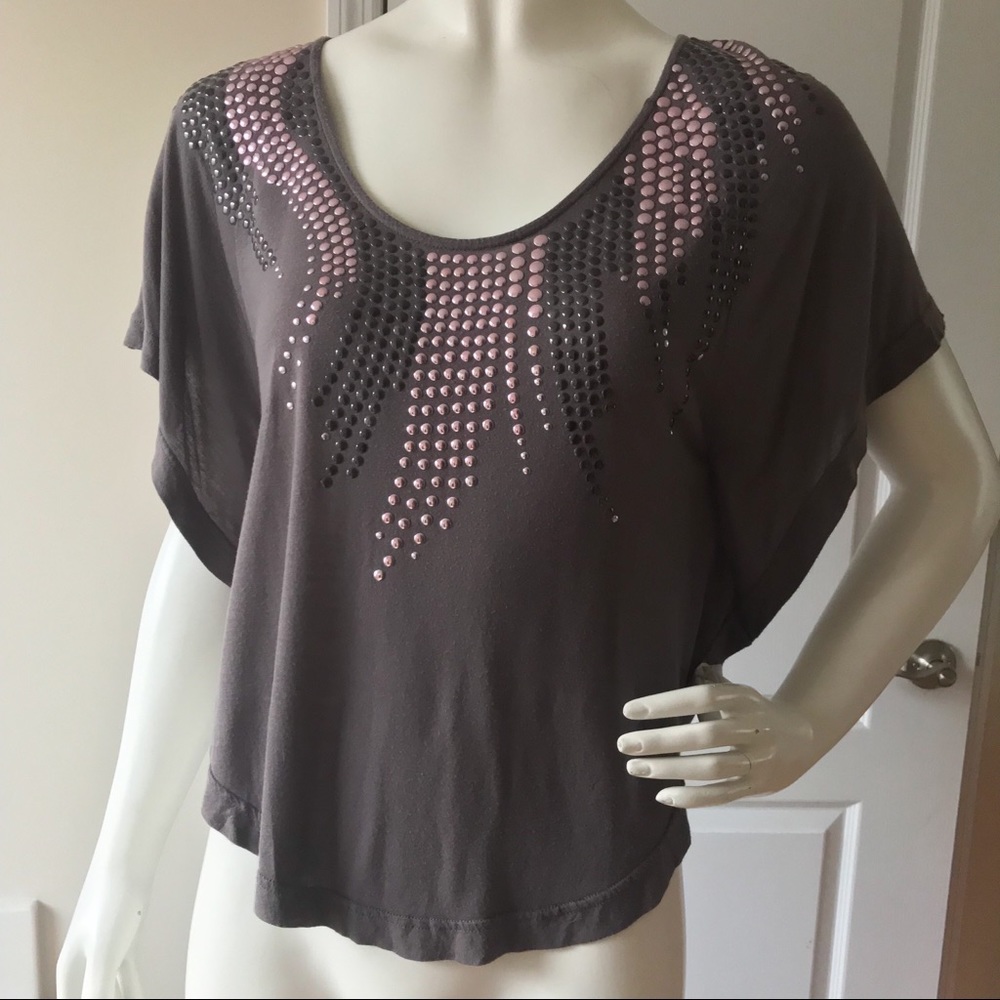 Free People Studded Grey Dolman Sleeve Top XS 0 2